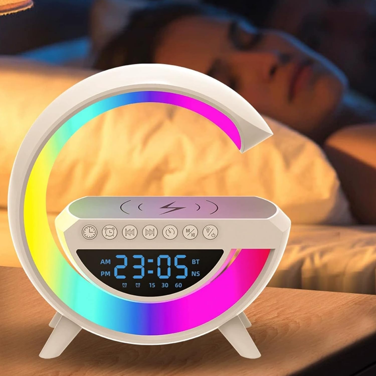 Brickerz™ -Shape: RGB Clock Lamp & Bluetooth Speaker with Wireless Charging
